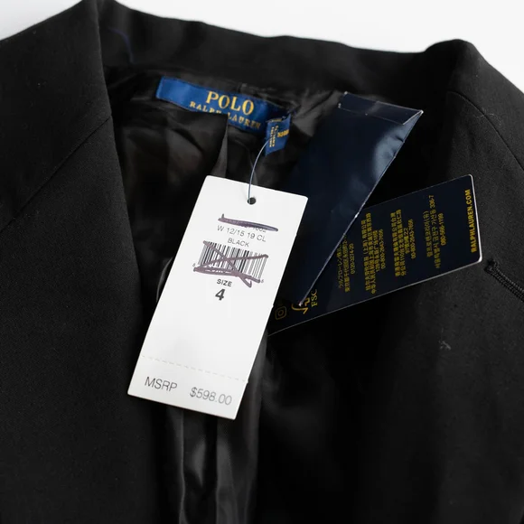 Women Polo Ralph Lauren Black Wool Blazer Size 4 - NWT